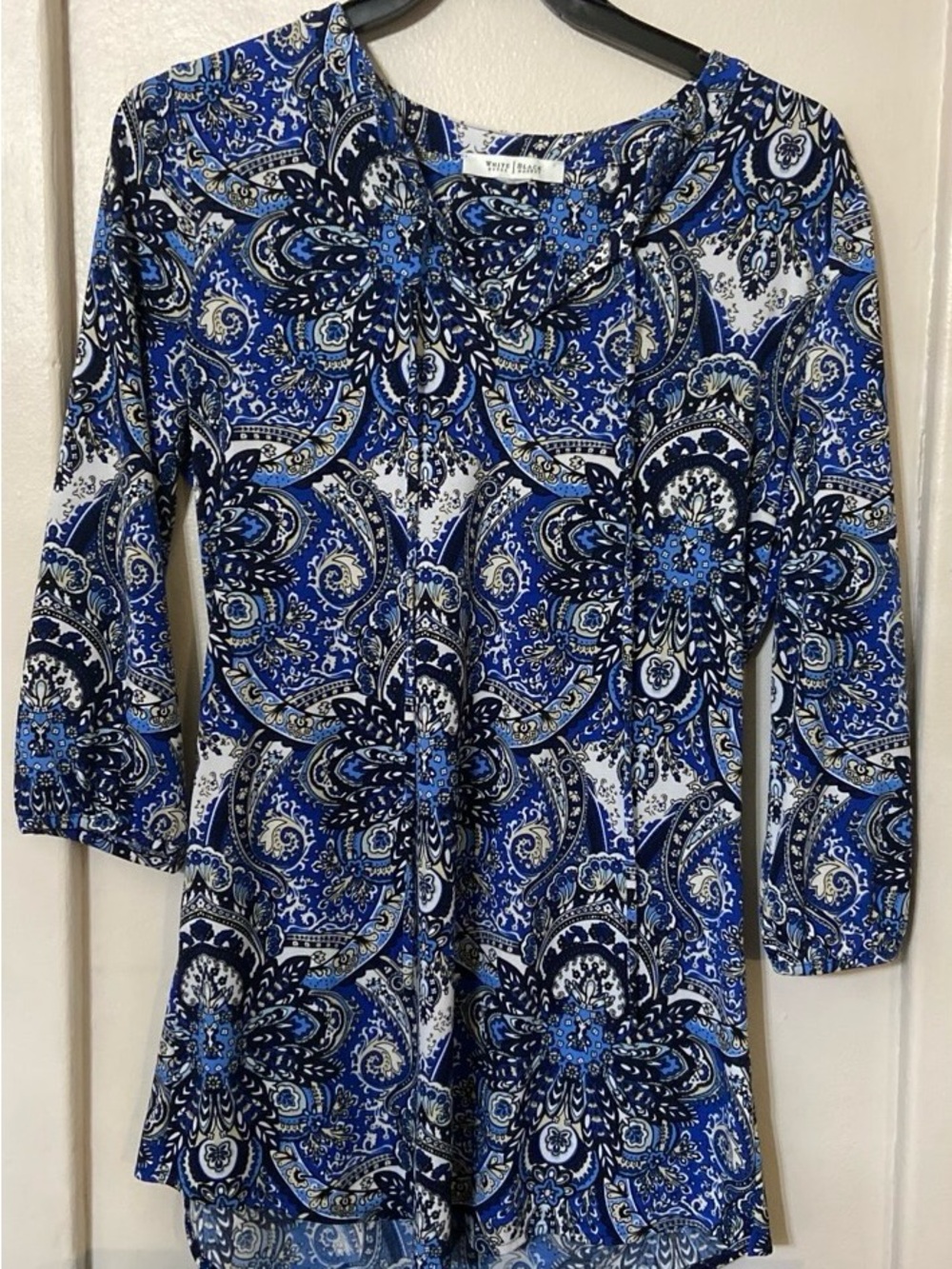 White House Black Market Blue Paisley-Print Long-Sleeve Dress
